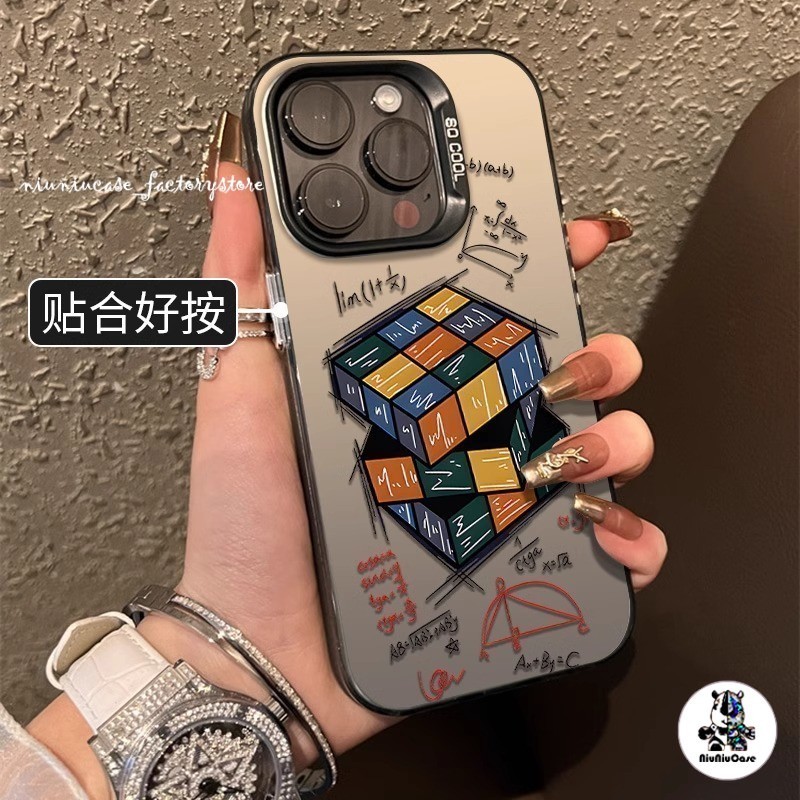 สําหรับ iPhone 13 12 14 11 15 Pro Max XR X XS SE 7 8 Plus เคส สูตรคณิตศาสตร์ลูกบาศก์รูบิค ป้องกันการตก ซิลิโคนนุ่ม Case