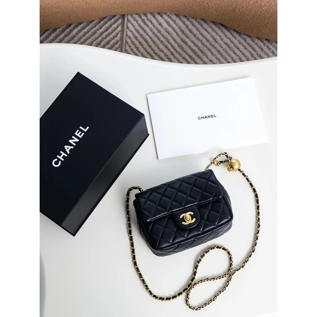 [MADE By FIRE ] CHANEL/CHANEL Classic Chain Bag Mini Gold Bead Square Fat Flap Bag Small Golden Ball Shoulder Bag Cross-body Clutch