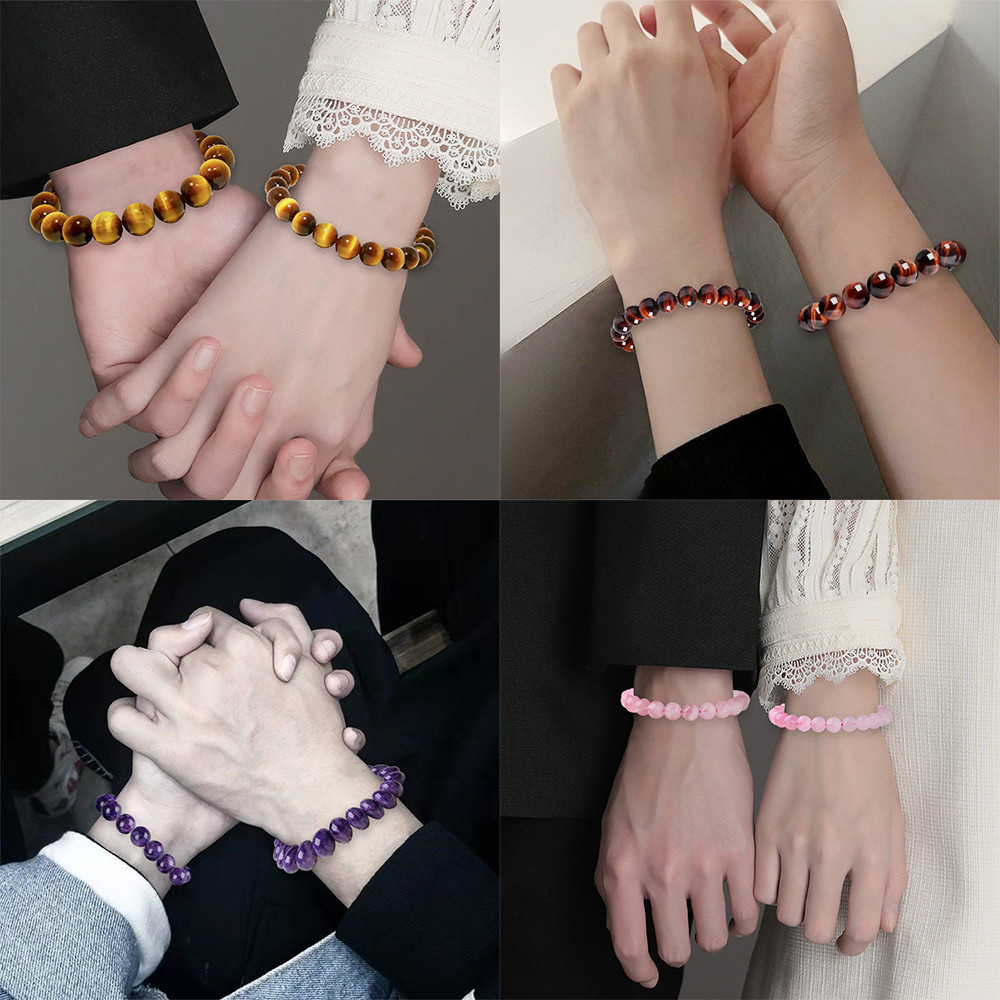 ธรรมชาติ Tiger Eye สร ้ อยข ้ อมือคู ่ ผู ้ ชายและผู ้ หญิงเครื ่ องประดับ Reiki Healing หินธรรมชาติเชือกยืดหยุ ่ นคู ่ ลูกปัดกําไลข ้ อมือเครื ่ องประดับ