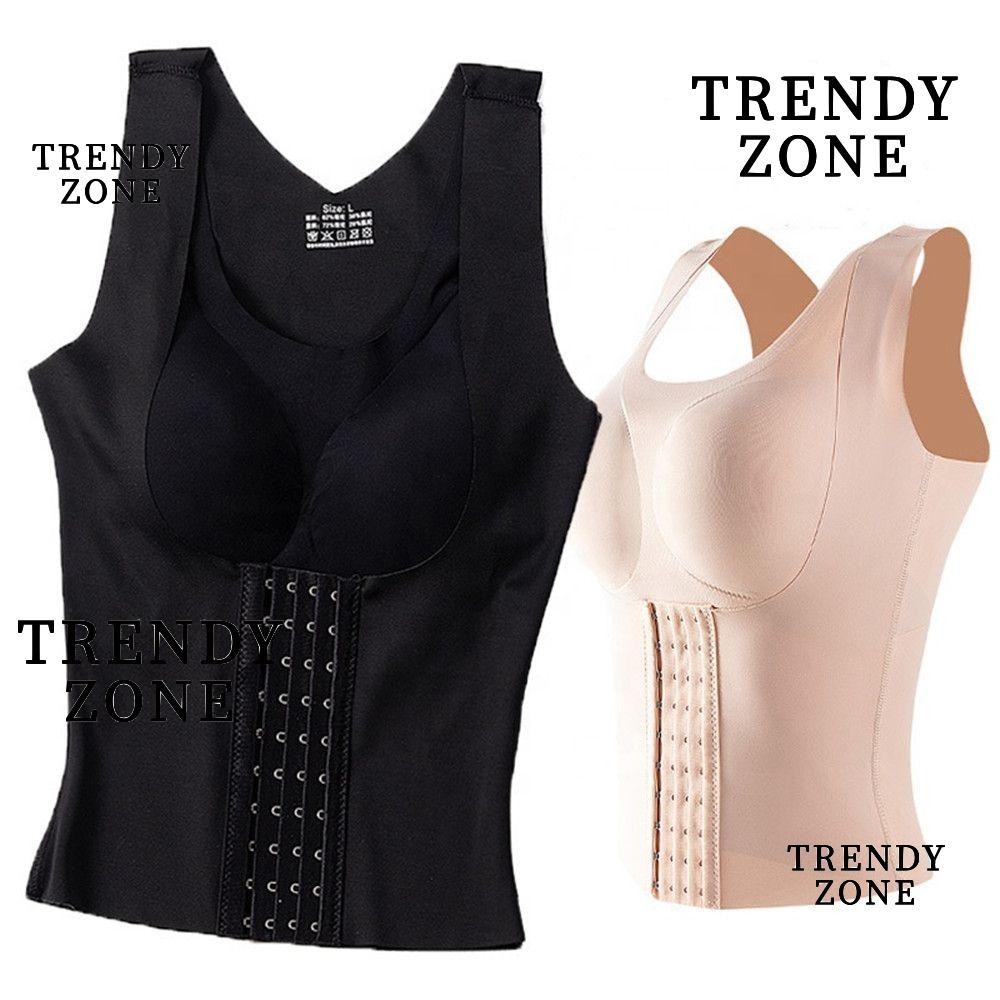 Trendyzone ผู ้ หญิง Slimming Vest เต ็ มกลับลวดฟรีปรับ Hook Loop ชุดชั ้ นในปิดด ้ านหน ้ า Bra เบาะ Camisole