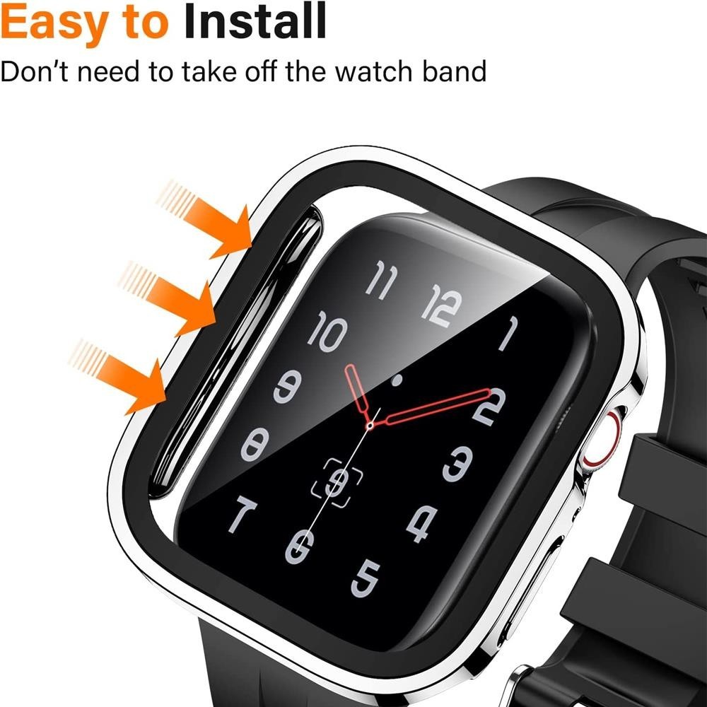 กระจกนิรภัยกันรอยหน้าจอ + ฝาครอบ Apple Watch 45/41/44/40 มม. รองรับซีรีส์ 7/8/9/SE/6/5 ราคา ถูกที่สุด โปรบีเคเค แกลเลอรีภาพที่ 4