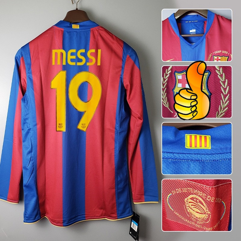 2007-2008 Barcelona Retro Messi Jersey เสื ้ อฟุตบอลแขนยาว