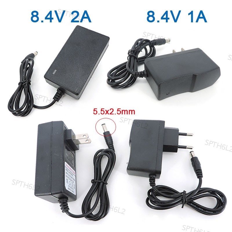 8.4v 1A 1000ma 2A 2000ma แหล่งจ่ายไฟอะแดปเตอร์ชาร์จ DC 5.5x2.5 มม.ปลั๊กชาย TH6L2