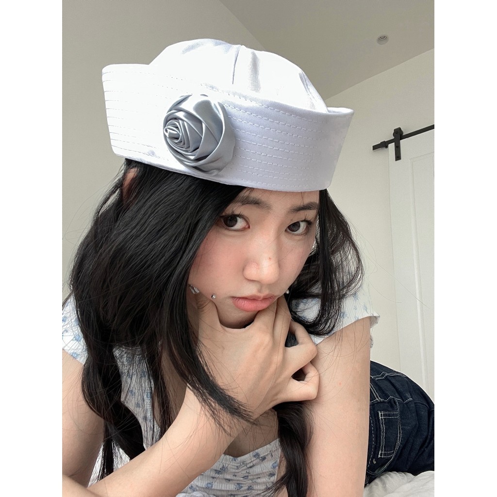 ญี ่ ปุ ่ นโบว ์ น ่ ารักหมวกกะลาสี Flip-Brimmed หมวกหญิง 2023 สไตล ์ ใหม ่ ฤดูร ้ อน Soft Top Retro All-Match Beret - รูปที่ 3