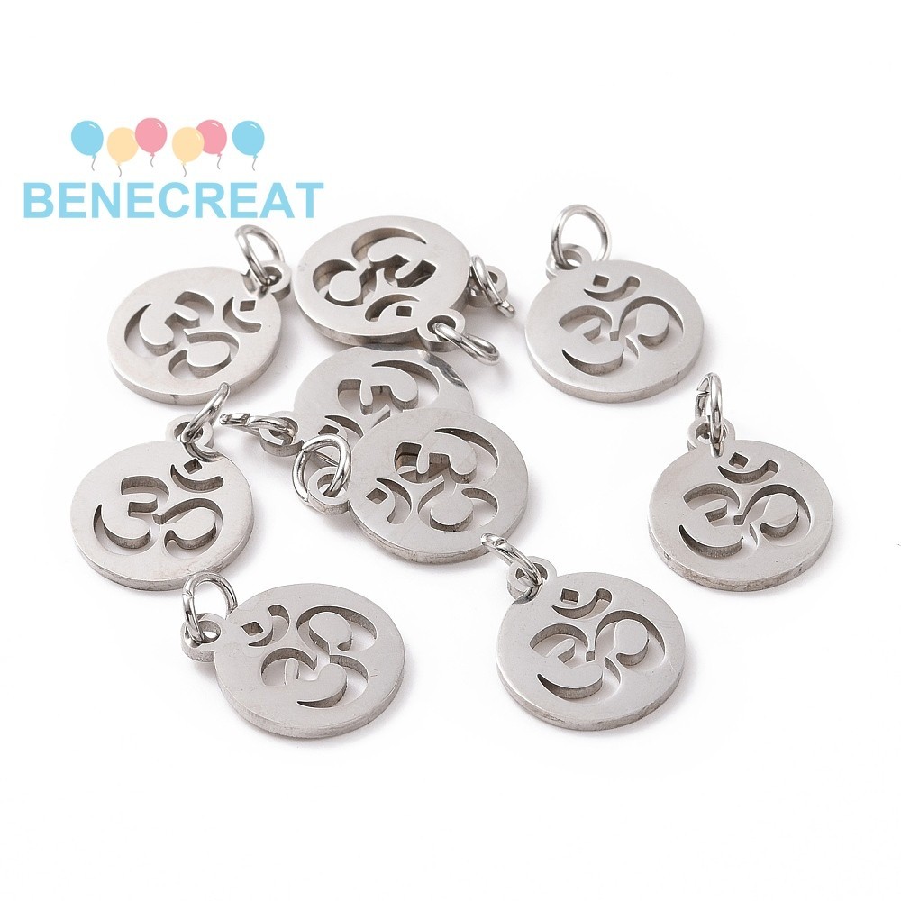 10 ชิ ้ น 304 สแตนเลส Charms พร ้ อมแหวนกระโดดแบนรอบ Ohm/Aum Charm สแตนเลสสี 14x12x1.1 มม.Hole 🛒 3 มม .