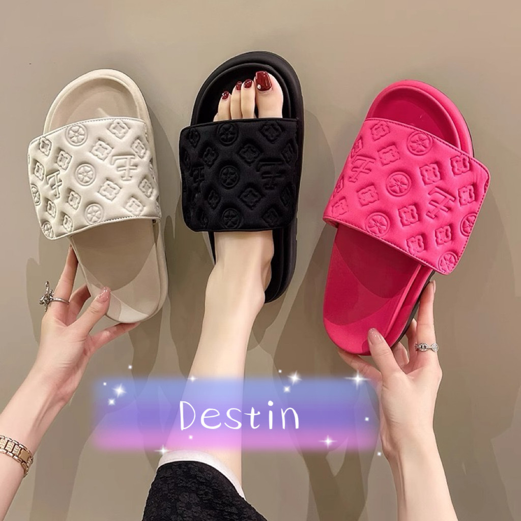 Destin พร้อมส่งจากไทย (LT-FD)รองเท้าเเฟชั่นส้นแบนะ รองเท้าเกาหลี นุ่ม เบา รองเท้าแอร์ ดีเทล ลายดอกไม้ มี3สี