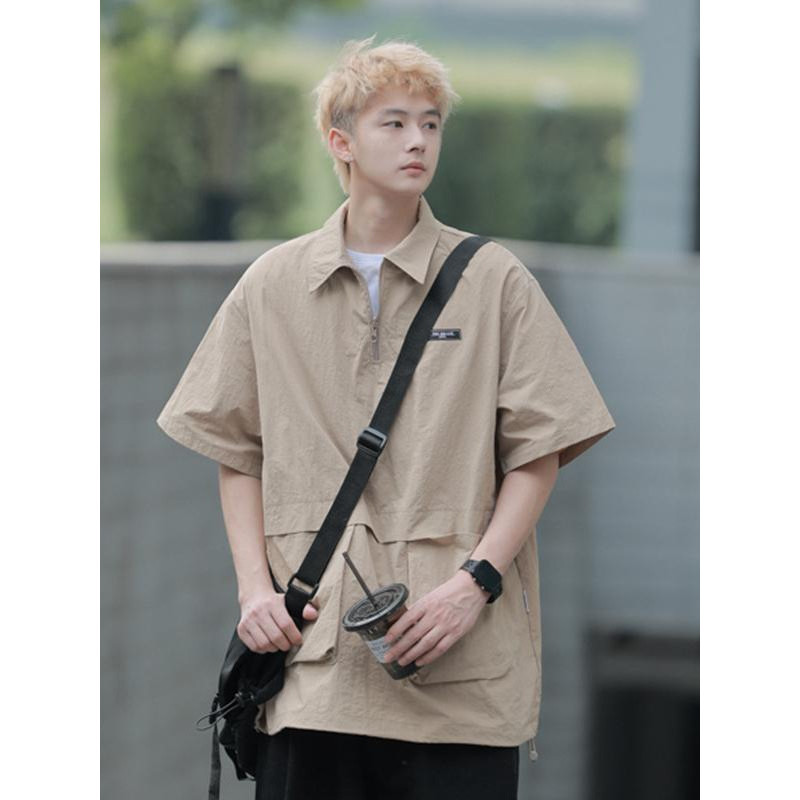 MNO.9 Polo T36 เสื้อโปโลชาย คอปกแต่งซิป แขนสั้น แฟชั่น สไตล์เกาหลี มีสายจั๊มเอว