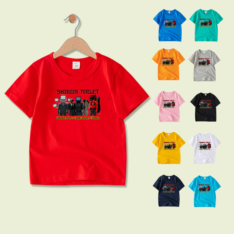 ชุดเสื้อผ้าเด็กชาย Skibidi Toilet SPEAKERMAN TVMAN CAMERAMAN เสื้อยืดเด็กแขนสั้นผ้าฝ้าย 8 สี NE035