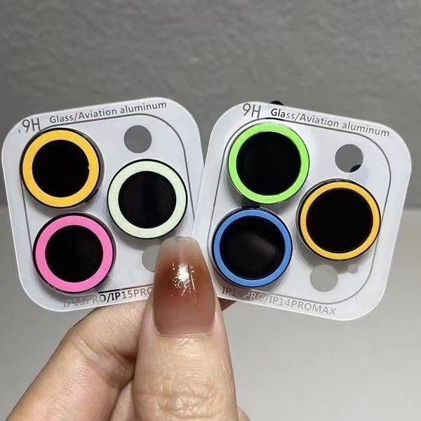 โลหะส่องสว่างคลุมทั้งหมดกระจกนิรภัยกล้องเลนส์ป้องกันเข้ากันได้สําหรับiphone 15 14 13 12 11 Pro Max Mini Plus HDกระจกนิรภัยวงกลมกล้องป้องกันหน้าจอ