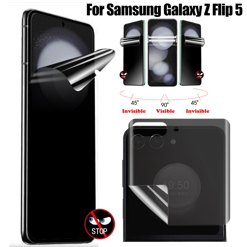 สําหรับ Samsung Galaxy Z Flip 5 ฟิล์มกันรอย - หน้าจอ HD ป้องกันลายนิ้วมือ - ฟิล์มไฮโดรเจล TPU กันกระแทก - หน้าจอป้องกันการสอดแนมความเป็นส่วนตัวเต็มรูปแบบ - ปลดล็อคลายนิ้วมือ