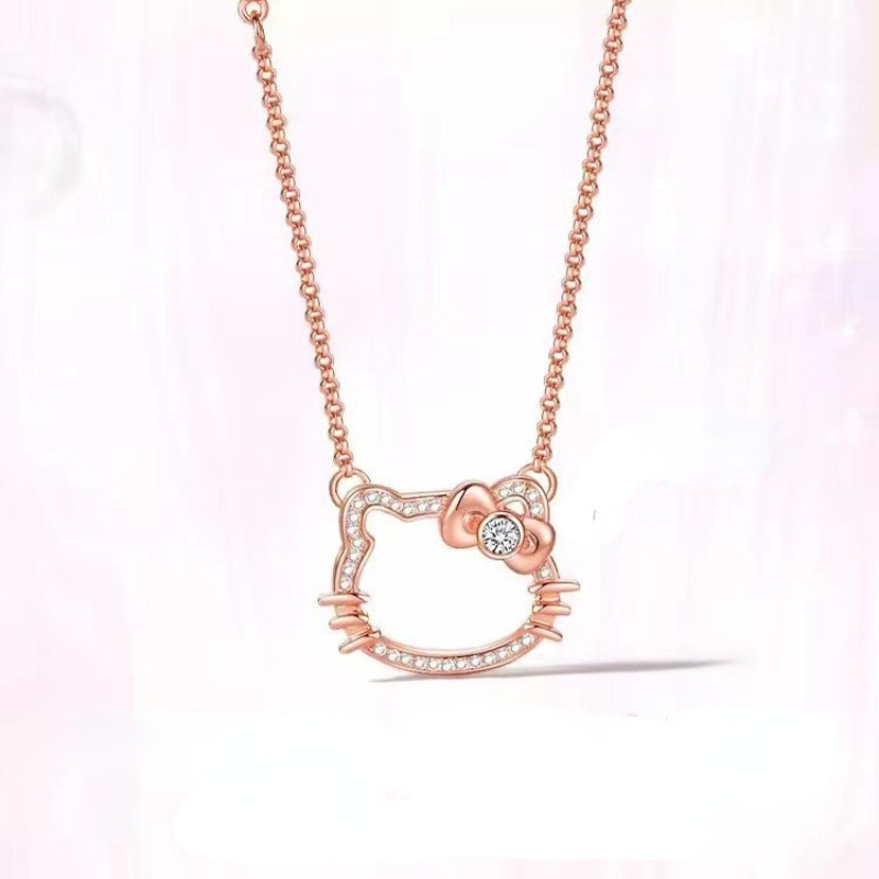 Hello Kitty จี้เครื่องประดับ, ซานริโอ, การ์ตูน, โบว์, เกาหลี, เพชร, แฟชั่น, น่ารักหวานสง่างามสร้อยคอสุภาพสตรี, ระดับไฮเอนด์, หรูหรา, ของขวัญสําหรับสาว ๆ