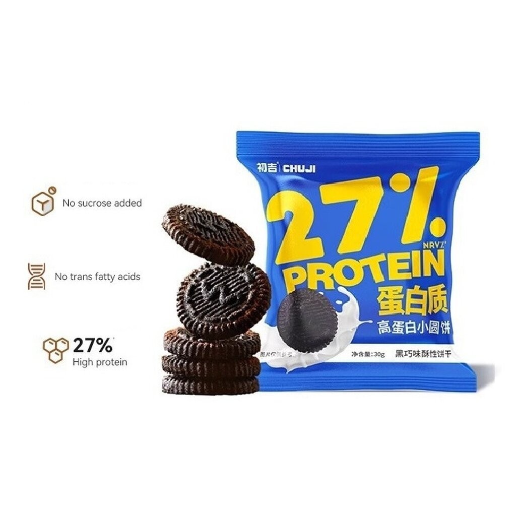 CHUJI Cookie Protein ชูจิ คุ๊กกี้โปรตีน ขนมทานเล่น บิสกิตโปรตีนสูง ไม่ใส่น้ำตาล 1ถุง(30g)