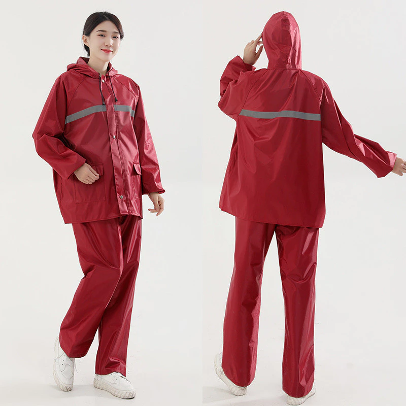 Raincoat suit ชุดกันฝนแบบหนา มีแถบสะท้อนแสง รุ่น หมวกติดเสื้อ thumbnail 8