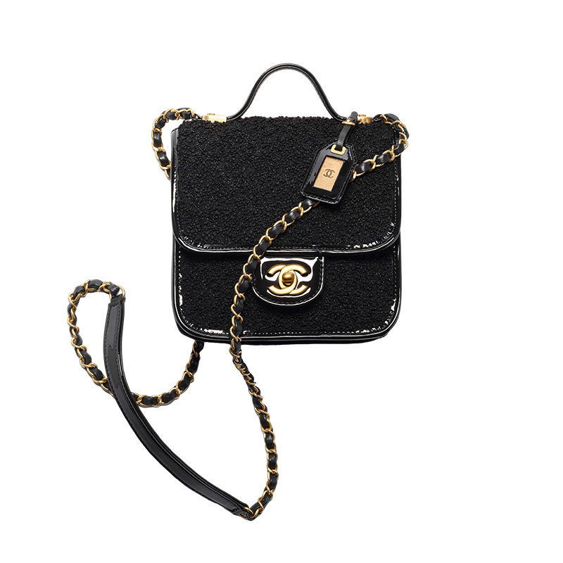 Chanel/Chanel Women's Bag PICCOLA CON MANICO Black Exquisite Small Tweed Gold Metal Logo Buckle Flap Single Shoulder Cro