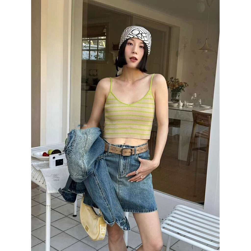 Gakki เสื้อสายเดี่ยวถักลายทางผู้หญิง 1983#