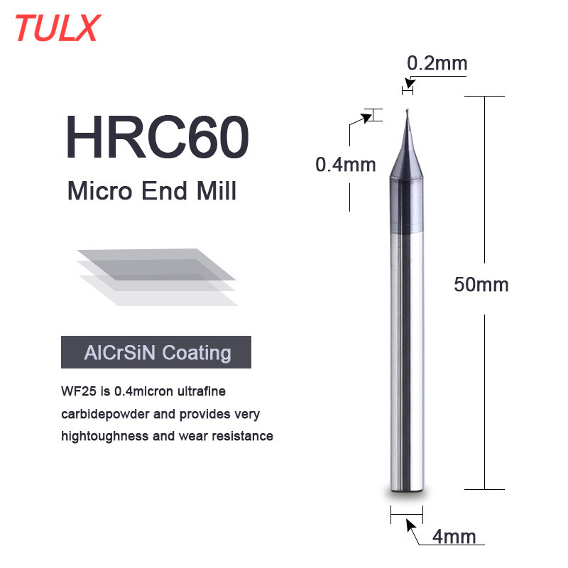 Tulx 0.2-0.9 มม.Micro 2 Flutes Flat End Mill CNC Router Bit 4 มม.Shang ทังสเตนคาร ์ ไบด ์ End Mill Mini Milling Cutter