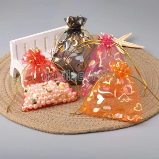 50 ชิ้น/ล็อต Love heart Organza กระเป๋าคริสต์มาสงานแต่งงาน Voile ของขวัญกระเป๋าเครื่องประดับบรรจุ Drawstring ตกแต่งกระเป๋า