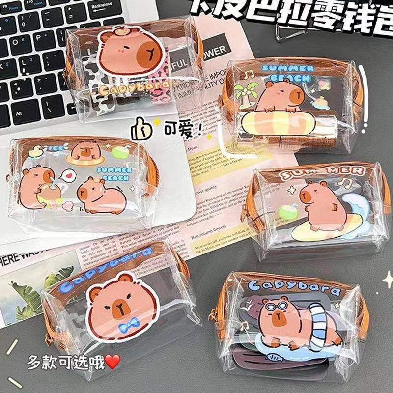 6 รูปแบบ Kawaii การ์ตูน Capybara Simple Pvc โปร่งใสขนาดเล็กซิปกระเป๋าเก็บกระเป๋าเหรียญแบบพกพาลิปสติกกระเป๋าเครื่องสําอาง Key Card เครื่องเขียนเก็บกระเป๋า