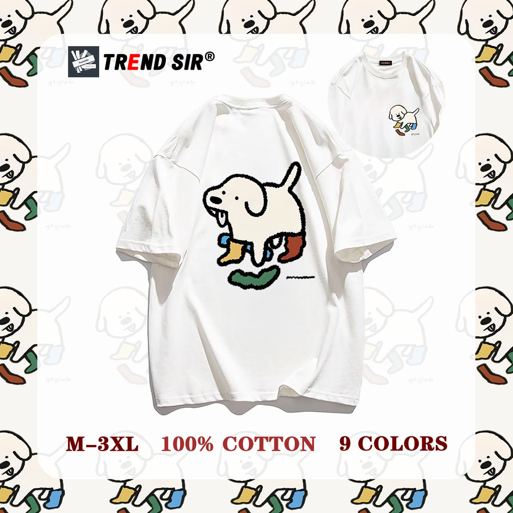 TrendSir พร้อมส่ง เสื้อโอเวอร์ไซส์ เสื้อยืดนิ่ม หมาขาวที่น่ารัก ไม่ยับ ไม่ย้วย 100% Cotton 9สี M-3XL