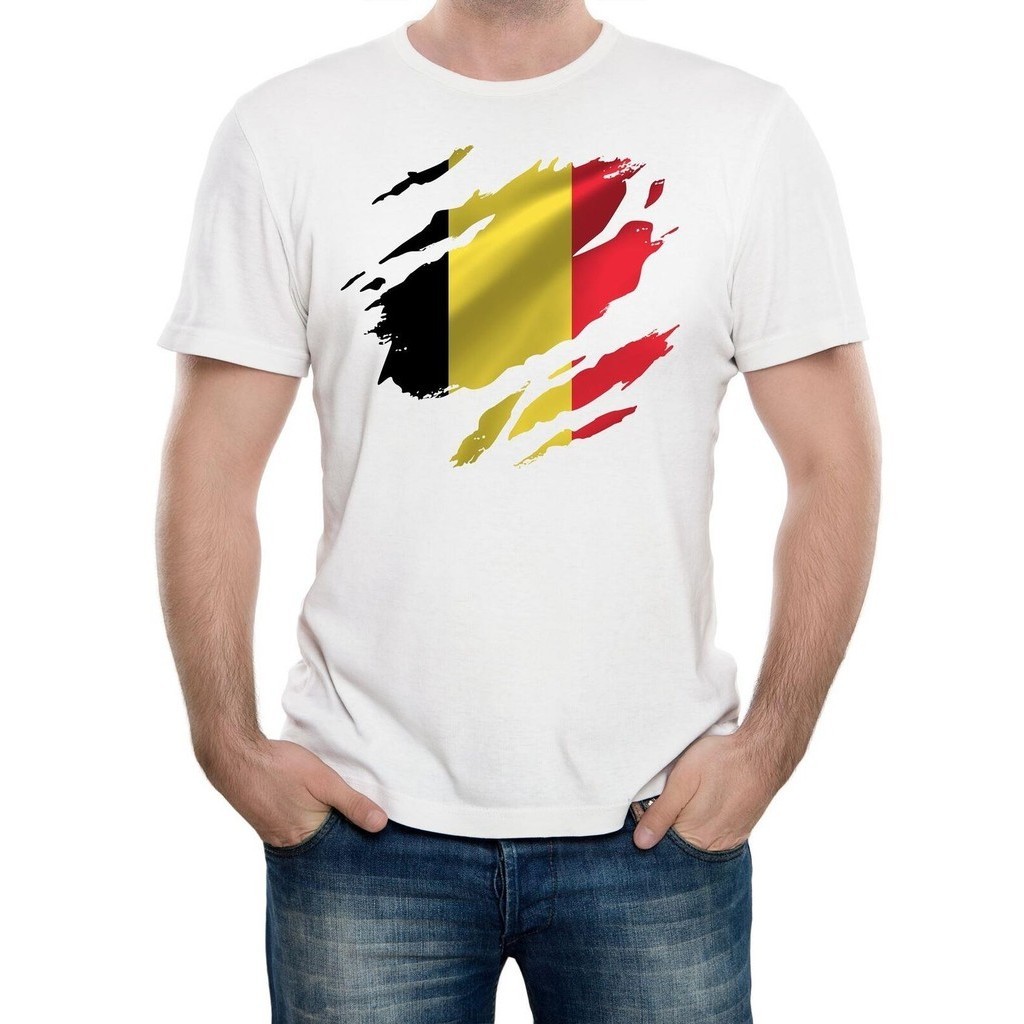 เสื้อยืดผู้ชาย Torn Belgium Flag Brussels Country National Football