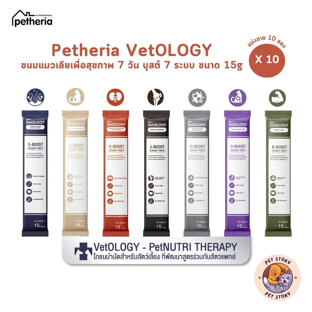 Petheria Vetology [10 ซอง] ขนมแมวเลียเพื่อสุขภาพ 7 วัน บูสต์ 7 ระบบ ขนาด 15g
