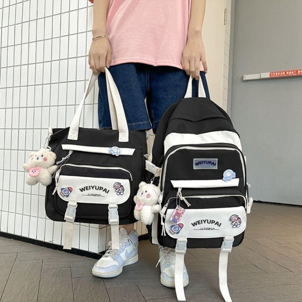 Jeremy1 กระเป๋านักเรียนนักเรียน, Ins Multi Pockets กระเป๋าสะพายเด็กผู้หญิง,แบบพกพาความจุขนาดใหญ่ Candy Color Bear กระเป๋าเป้โรงเรียนมัธยมสาว