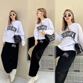 เซ็ท2ชิ้น ชุดเช็ตผู้หญิง เสื้อแขนยาว+ขายาว งานเท่เท่ มาใหม่