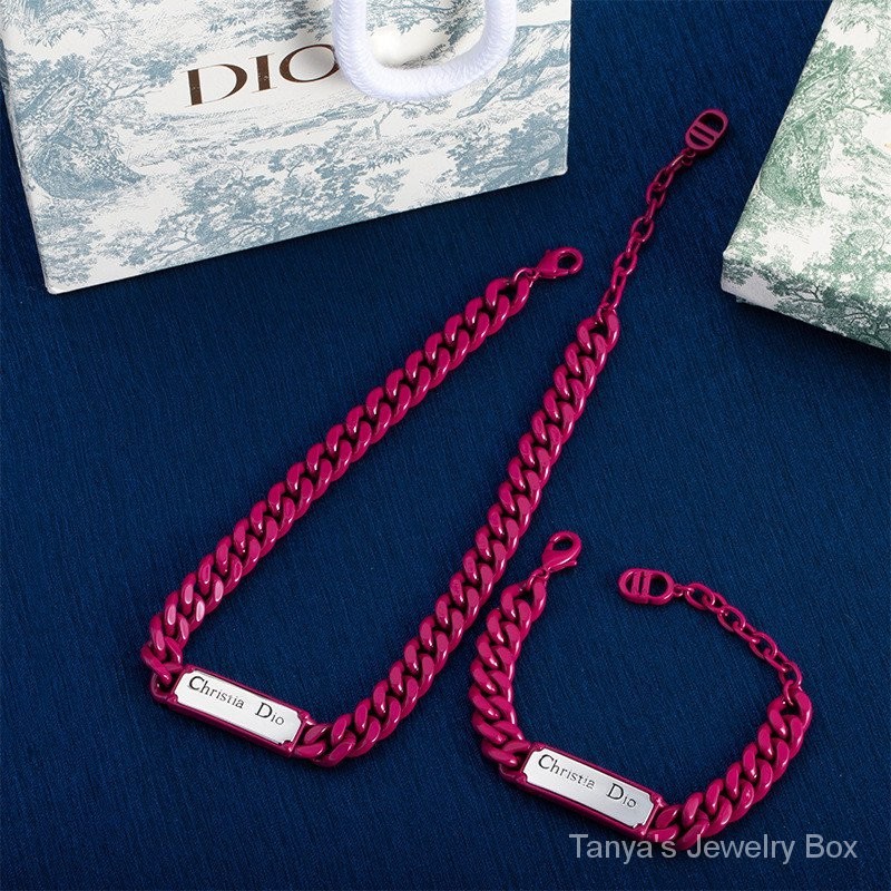 0517-HFDD[24Hourly Shipment]DBrand New European and American Style PersonalityCDLetter Purplish Red Twisted Piece Chain Two-Piece Set Trendy Hip Hop Style Simple Super Hundred