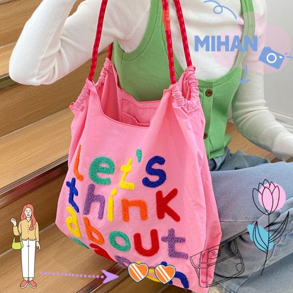 Mh Shopping Bag กระเป๋าสะพายปัก Tote Letter กระเป๋า Eco สไตล์ญี่ปุ่นความจุขนาดใหญ่