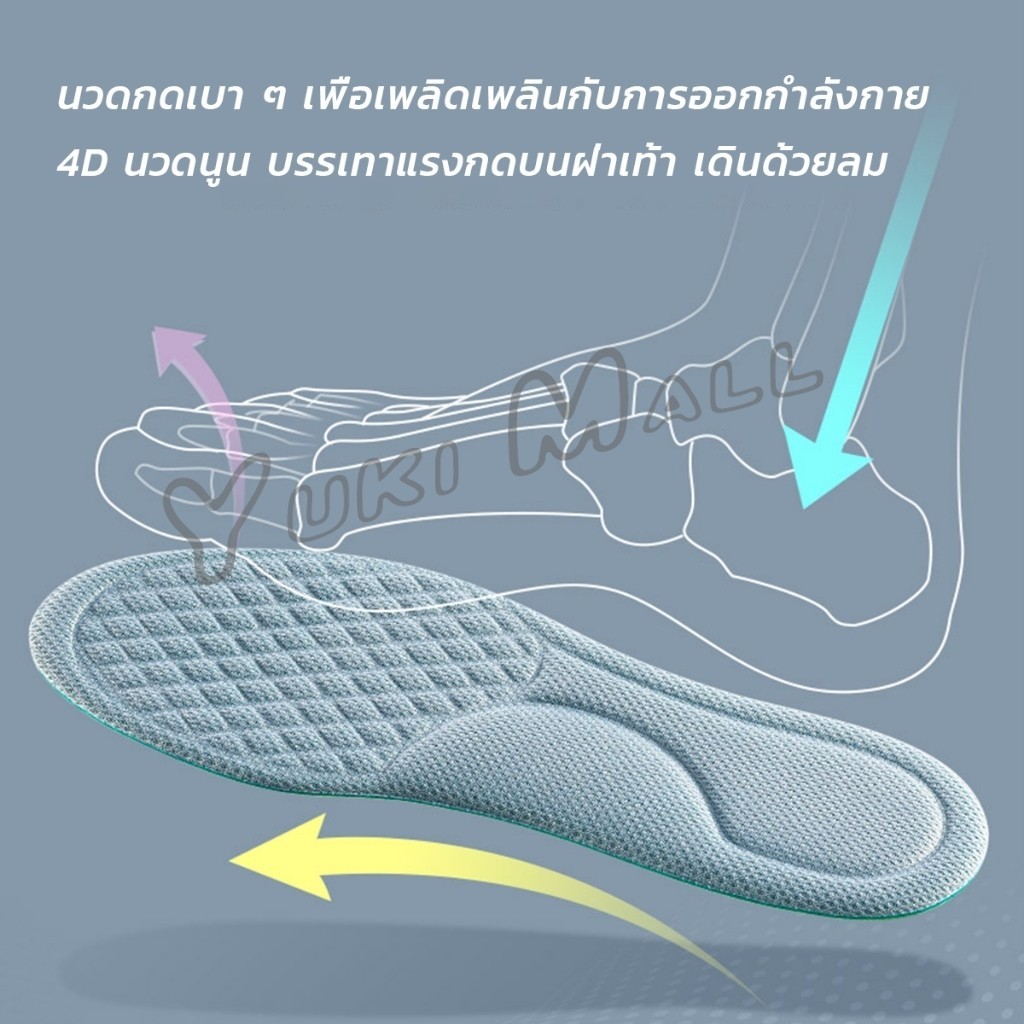 Yuki พื้นรองเท้า ดับกลิ่น ดูดซับ นาโน ต้านเชื้อแบคทีเรีย เหงื่อ รองเท้า เบาะ พอดีกับฝ่าเท้า นุ่มสบาย insoles