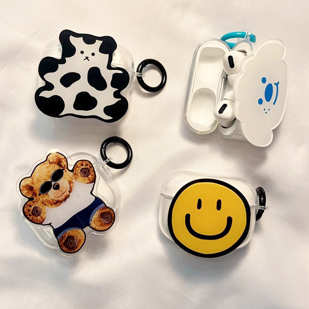 Ins แฟชั่นการ์ตูนหูฟังพร้อมพวงกุญแจสีสําหรับ Airpods 1 2 3 Airpod Pro 2 Smile Face Bear หูฟังไร้สายบลูทูธ Hard Anti-drop ชุดหูฟังฝาครอบป้องกัน