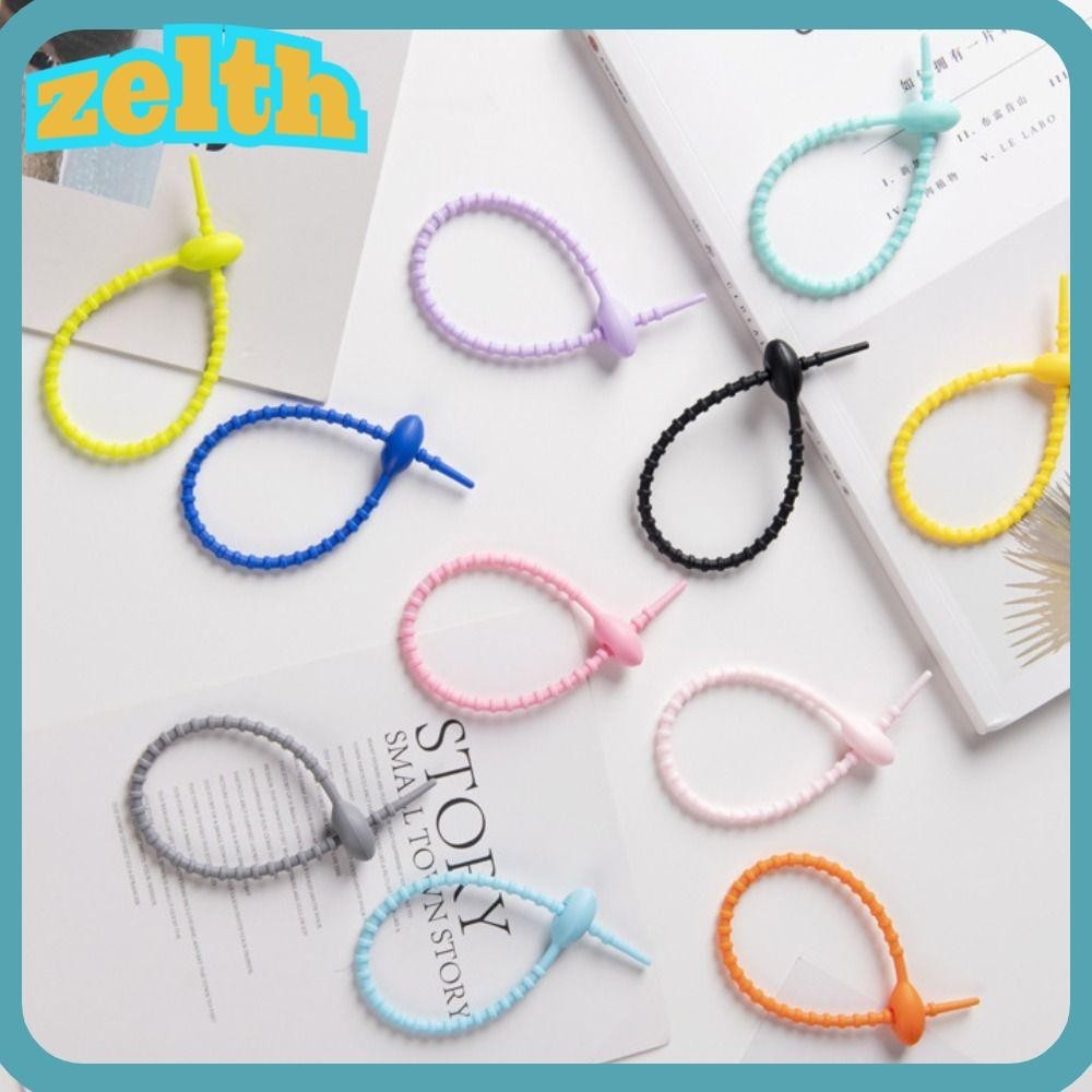 Zelth 3 ชิ้นซิลิโคน Tie, Tadole Shape Reusable Live Buckle Cable Ties, นวนิยายสี Candy วัสดุซิลิโคนกระเป๋าอุปกรณ์เสริม Lanyard Wire Bundle