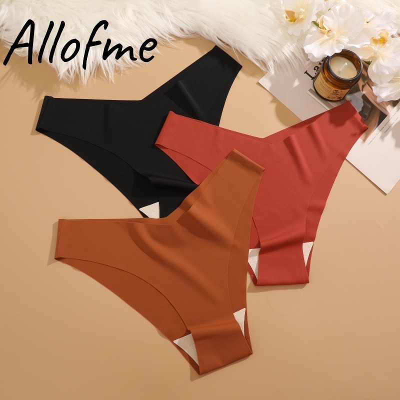 Allofme ผู ้ หญิงกางเกงชั ้ นในไร ้ รอยต ่ อ V-เอวออกแบบชุดชั ้ นในสีทึบและยืดขนาดบวก