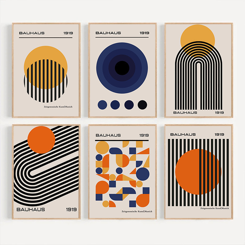โมเดิร์น Bauhaus บทคัดย่อเรขาคณิตโปสเตอร์สีบล็อกเส้น Wall Art ภาพวาดผ้าใบพิมพ์ภาพ Gallery ห้องนั่งเล่นตกแต่ง