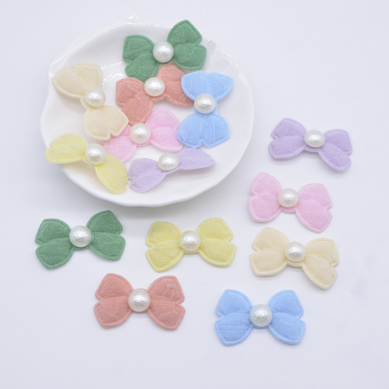 20ชิ้น32*20มิลลิเมตรผ้าโบว์กับมุกสําหรับเสื้อผ้าหมวกแพทช์เย็บงานฝีมือถุงเท้าถุงมือรองเท้ารูปลอก ชม. หูฟัง อุปกรณ์ตกแ