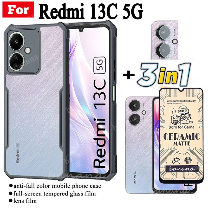 3 ใน 1 Redmi 13C 5GกันกระแทกสําหรับRedmi13C Redmi Turbo 3 Redmi A3 หมายเหตุ 13 Pro 4G 5GเซรามิคFrost