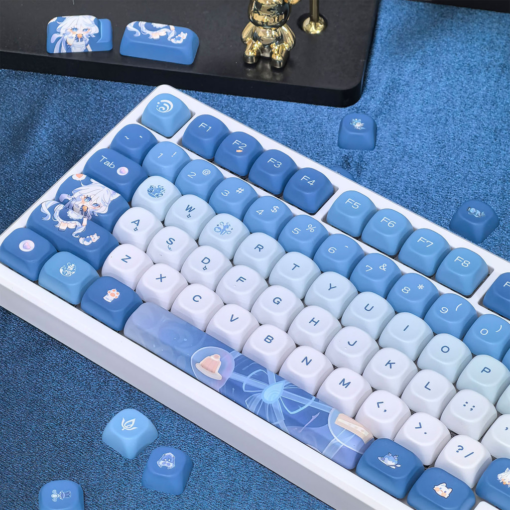 Genshin Impact Original Furina Meow Keycap MOA โปรไฟล์ Five-side Sublimation Mechanical Keycaps Barbatos Wanderer Xiao Ke Qing แมวน่ารัก Paw การ์ตูน Genshin Creative 130 + Keycap