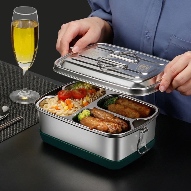 High Quality Double Layer All Stainless Steel 304 Lunch Box Leak-Proof Bento Box Dinnerware Set  Adult Student Food Cont