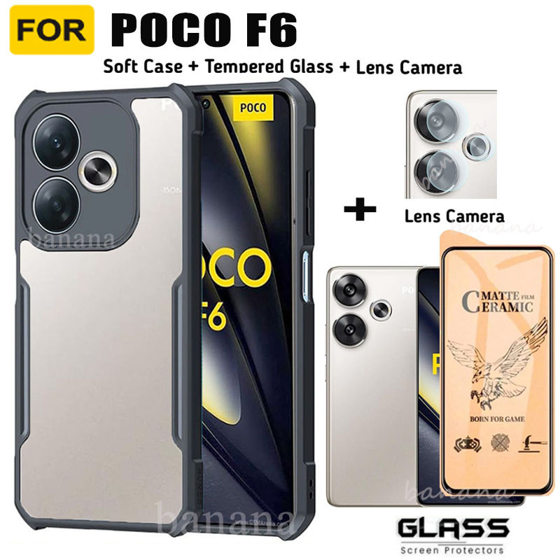 Shock Proof สําหรับ Poco F6 ฟิล์มกระจกนิรภัย 3 ใน 1 Poco F6 Pro X6 Pro X5 Pro Poco C65 C40 ฟิล์มเลนส