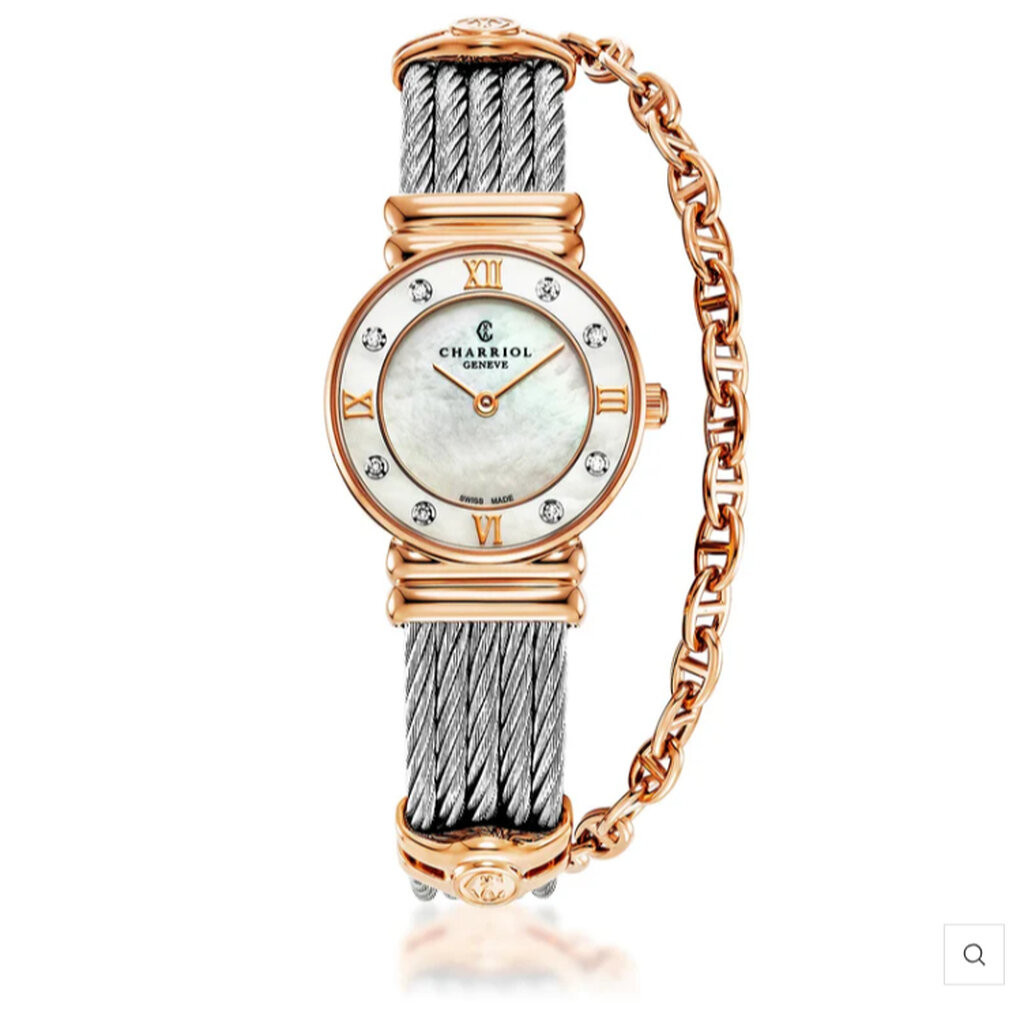 Charriol นาฬิกาข้อมือผู้หญิง รุ่น ST TROPEZ ICON WATCH ROSE GOLD PVD, STEEL CABLE, 8 DIAMONDS BEZEL 