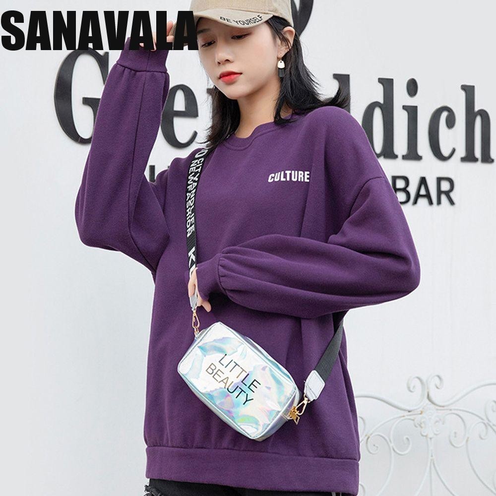 Sanavala Women Messenger Bag Candy Color Fashion PVC Laser Letter Crossbody Bag Square Bag