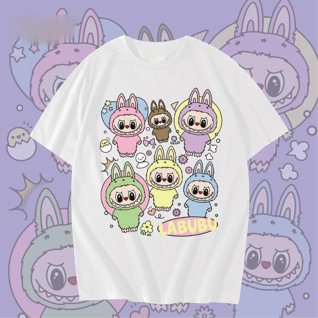 พร้อมส่ง&COD RINA STUDIO เสื้อยืดโอเวอร์ไซส์ เสื้อยืดเกาหลี ผ้าคอตตอน100% เสื้อยืด ลาบูบู้ Labubu Pop Mart