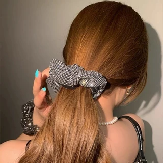 เวอร ์ ชั ่ นเกาหลี Rhinestone Scrunchy Tie ผ ้ าเงาผมยางรัดผมอุปกรณ ์ เสริมผมผู ้ หญิง