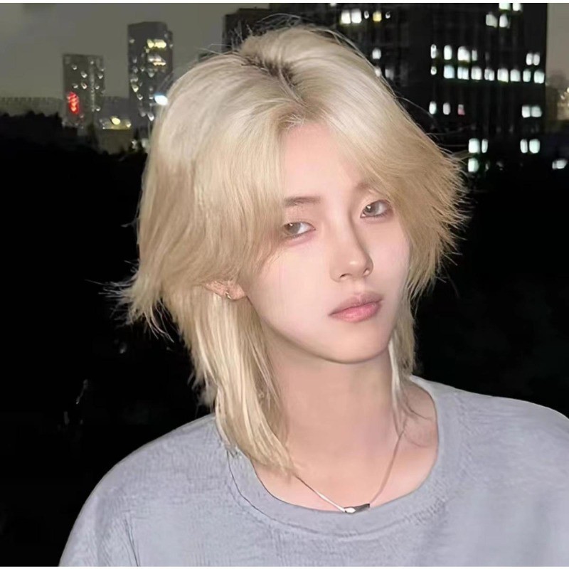 วิกผมคลุมเต็มหัวผมยาวปานกลางญี่ปุ่น Unisex ทรงหางหมาป่า ซามูไร ทนอุณหภูมิสูง วิกผมผู้ชาย แถมเน็ตฟรี