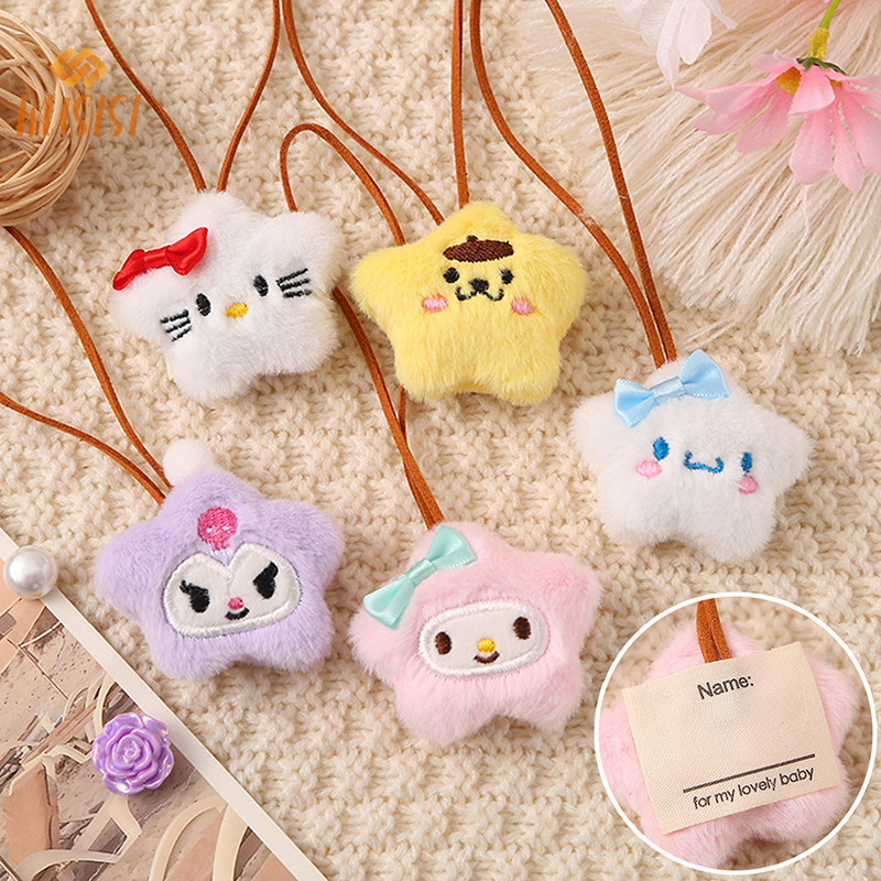 [VISI] น่ารัก Plush Star Sanrio ชื่อสติกเกอร์จี้ Hello Kitty Kuromi Melody Anti-lost Mark แท็กกระเป๋าเดินทาง Charm Lanyard กระเป๋าตกแต่งใหม่
