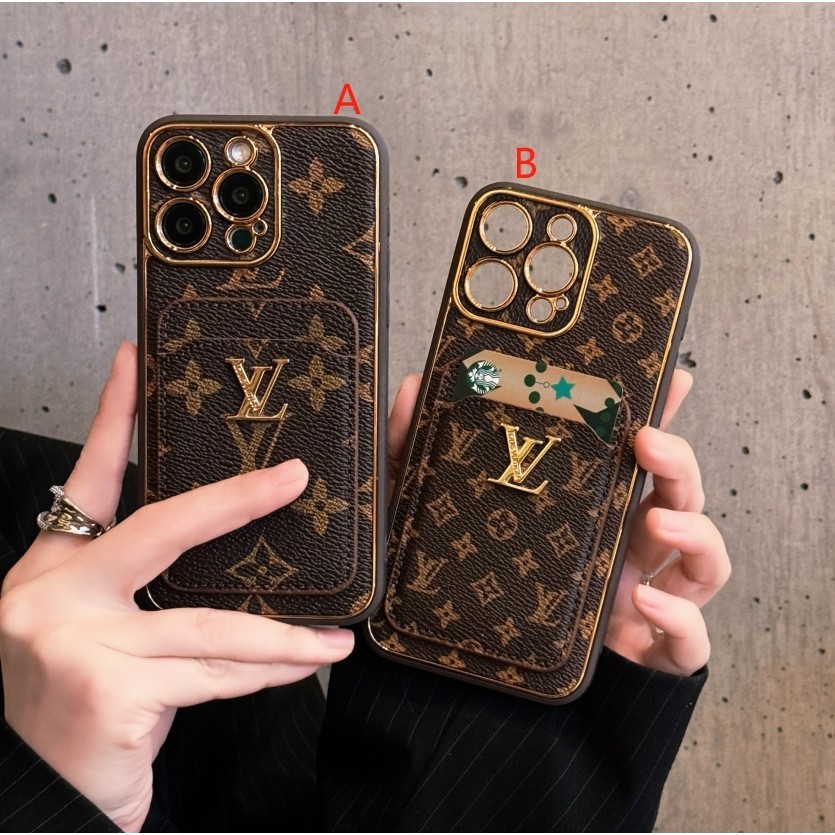 สําหรับ iphone 15 Pro Max 14 12 13 Pro Max เคส iphone ดอกไม้เก่า LV การ์ดแทรก