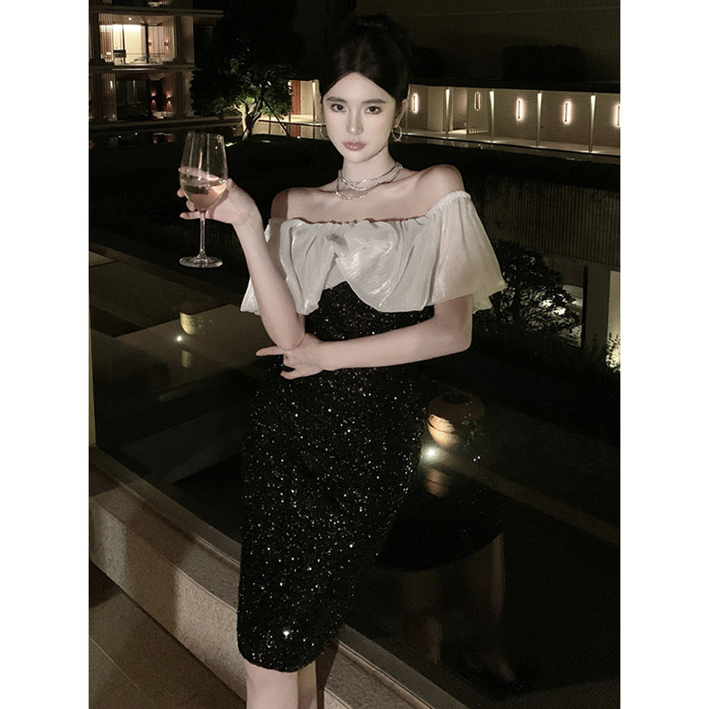 ติดตามรับ✔เดรสออกงาน เดรสเซ็กซี่✨ชุดเดรสไนท์คลับ✨ชุดการแสดง✈WDS36812024ชุดเดรสผ้าออแกนซ่าคอแบนเซ็กซี