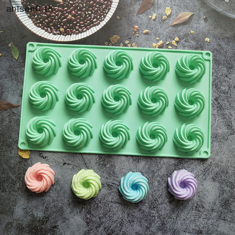 Ahlsen0 15 หลุมเกลียวรูปร่างซิลิโคนแม่พิมพ์เค้กมูสขนมเบเกอรี่ช็อกโกแลตโดนัท Bakeware Pastry Mould แม่พิมพ์อบ th