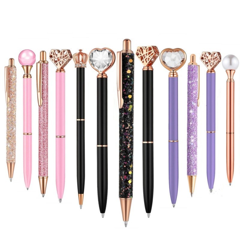 5pcs โลหะคริสตัลเพชรชุดปากกา Liquid ทราย Glitter ปากกาลูกลื ่ นสําหรับ Journaling หมึกสีดําสวยน ่ ารักปากกาแฟนซีปากกาของขวัญสําหรับผู ้ หญิงสาวกลับโรงเรียนโต ๊ ะสํานักงาน