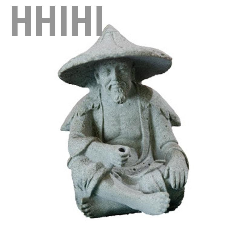 Hhihi Fishing Old Man Resin Figure Statue Sitting Garden Ornament Outdoor Pool Micro-Landscape Bonsai Crafts